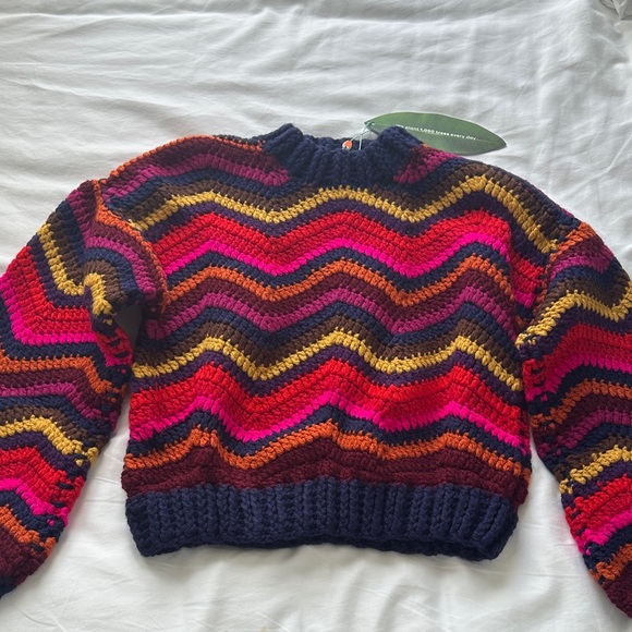 NWT FARM Rio Colorful Waves Crochet Sweater - Picture 7 of 15